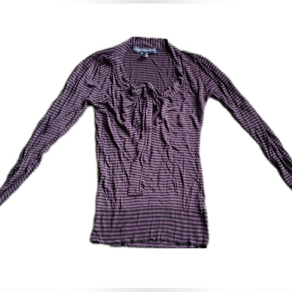 French Connection Striped Cut Out w/ Cravate Tie Shirt